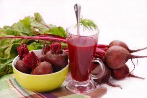 fresh beets with leaves and clear soup